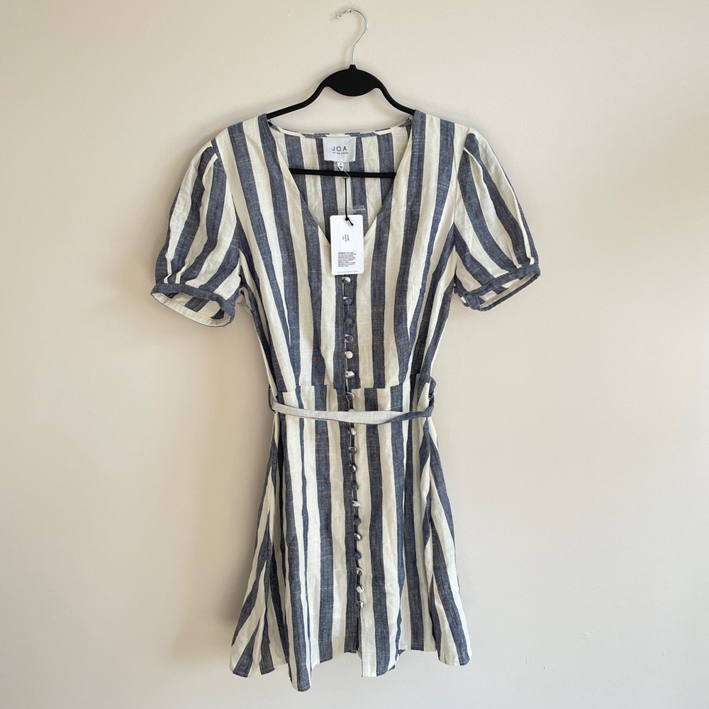 J.O.A. Pinstriped Button Down Linen Blend Dress